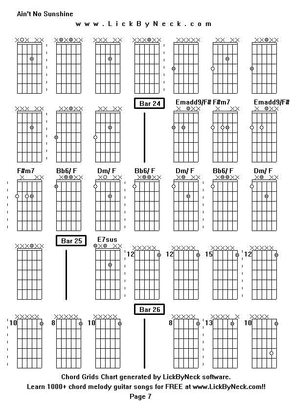 Chord Grids Chart of chord melody fingerstyle guitar song-Ain't No Sunshine,generated by LickByNeck software.